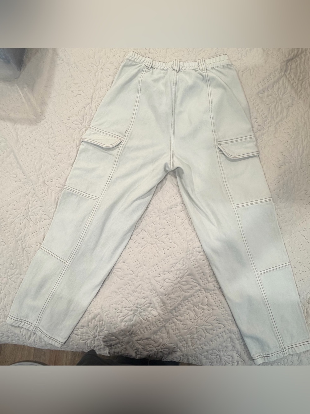 PacSun Elastic Waist Cargo Pants Cream Brown Contrast Stitch Size M - Picture 3 of 15